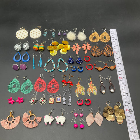 Fashion Costume Jewelry Lot of 38 Pairs Vintage to Modern Eclectic Earrings