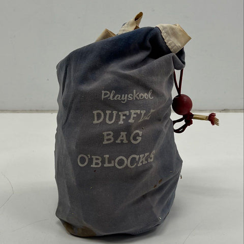 Vintage Playskool Duffle Bag O'Blocks Wooden Building Blocks Toy Lot with Bag