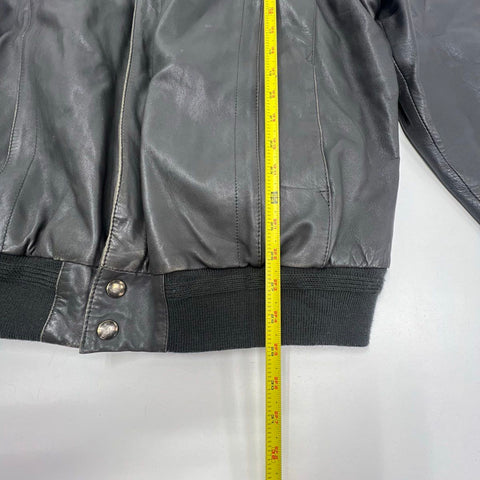 Vintage 80s Jean Jacques Benson Mens Gray Nappa Lambskin Leather Bomber Jacket