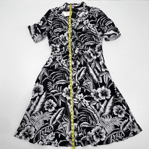 Lauren Ralph Lauren Women's Black White Tropical Floral Hibiscus Dress NWT Sz 10