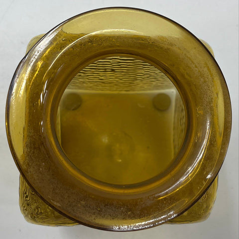 Pressed Glass Vase Amber Crinkle Textured Pattern Square 10 Inch Vintage