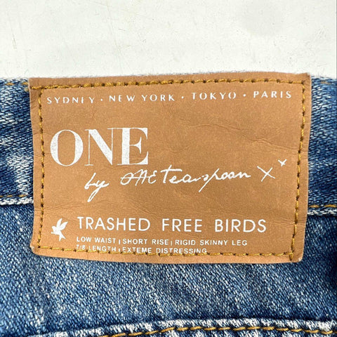 One Teaspoon Women's Trashed Free Birds Skinny Jeans Cobain Blue Sz 30 NWT
