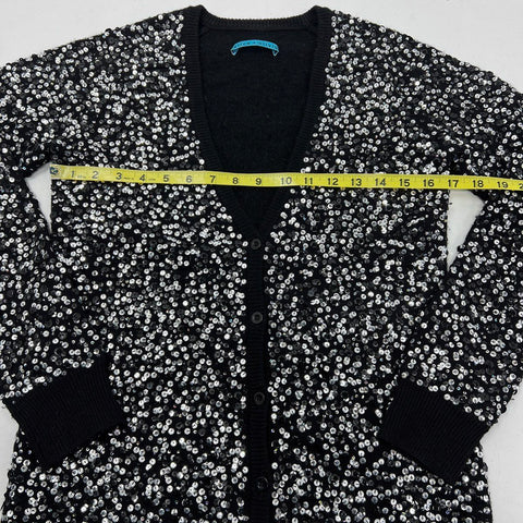Alice & Olivia Women's Black Wool Silver Sequin Button Front Cardigan Sweater