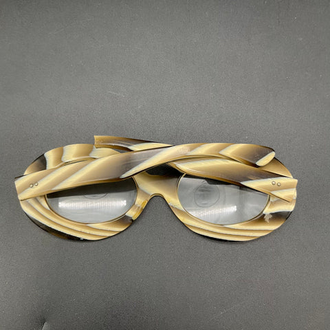 Vintage 60s Reisco France Mod Eyeglass Frames Tan Brown Striped SM/MED