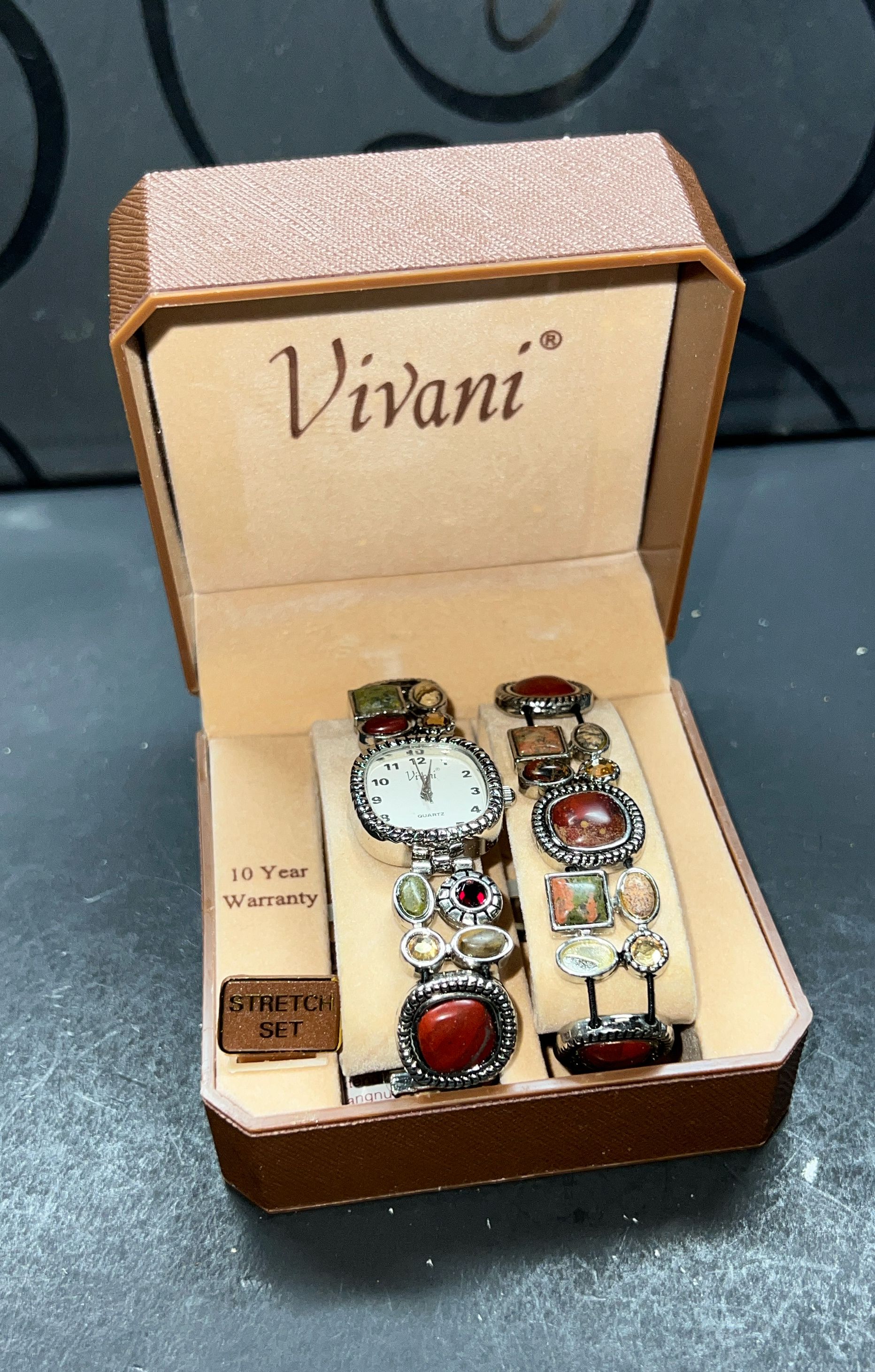 Vivani Matching Stone Band Watch & Bracelet NIB *Not Tested*