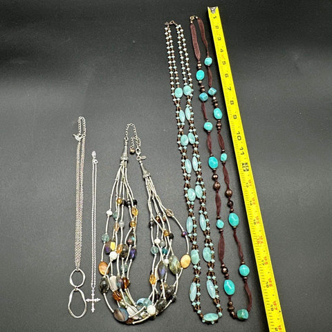 Cookie Lee Fashion Jewelry Lot 8pc Silver Tone Faux Turquoise Beaded Necklaces