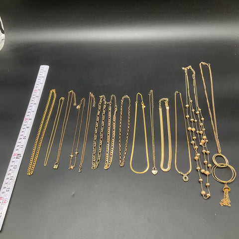 Gold Tone Necklace Lot of 14 Curb Herringbone Snake Chains Mixed Styles