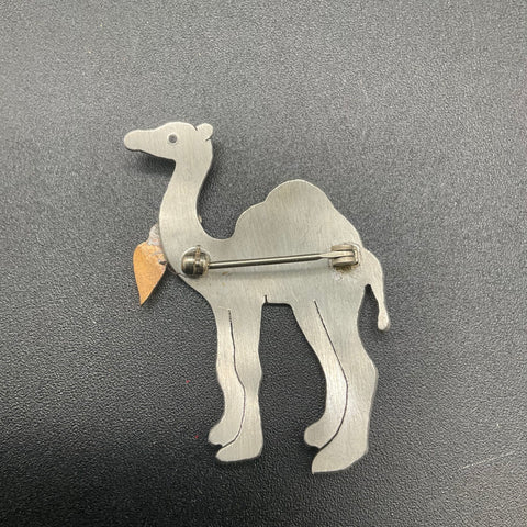 Vintage Modernist Silver Tone Metal Camel Brooch Pin Lot of 2