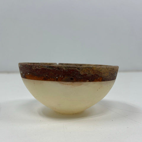 Stone Bowl Candle Rustic Decorative Alabaster Onyx Style Brown Cream 3.5 Inch