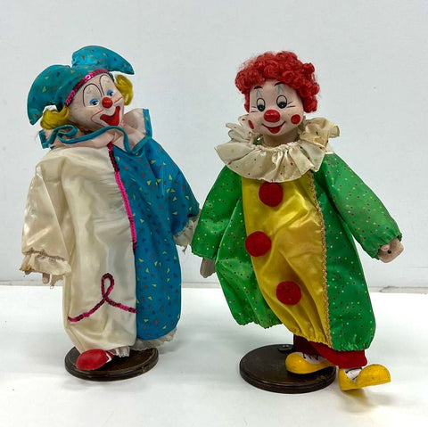 Vintage 1989 Heritage Mint Porcelain Clown Dolls Lot of 2 on Stands 17" Tall