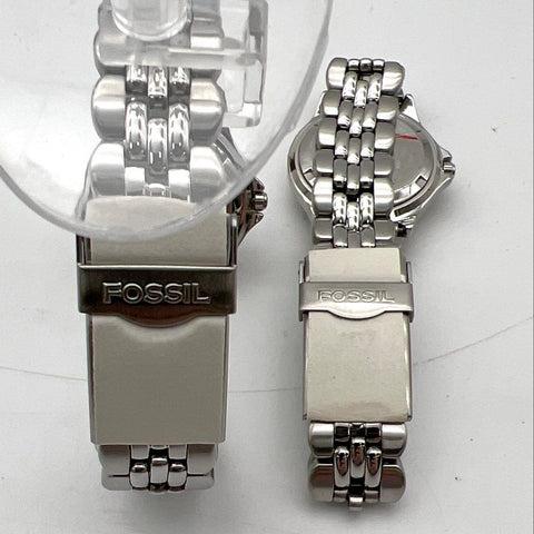 Vintage Fossil Blue AM-3099 Stainless Steel Women's Watches Lot w/ Tin