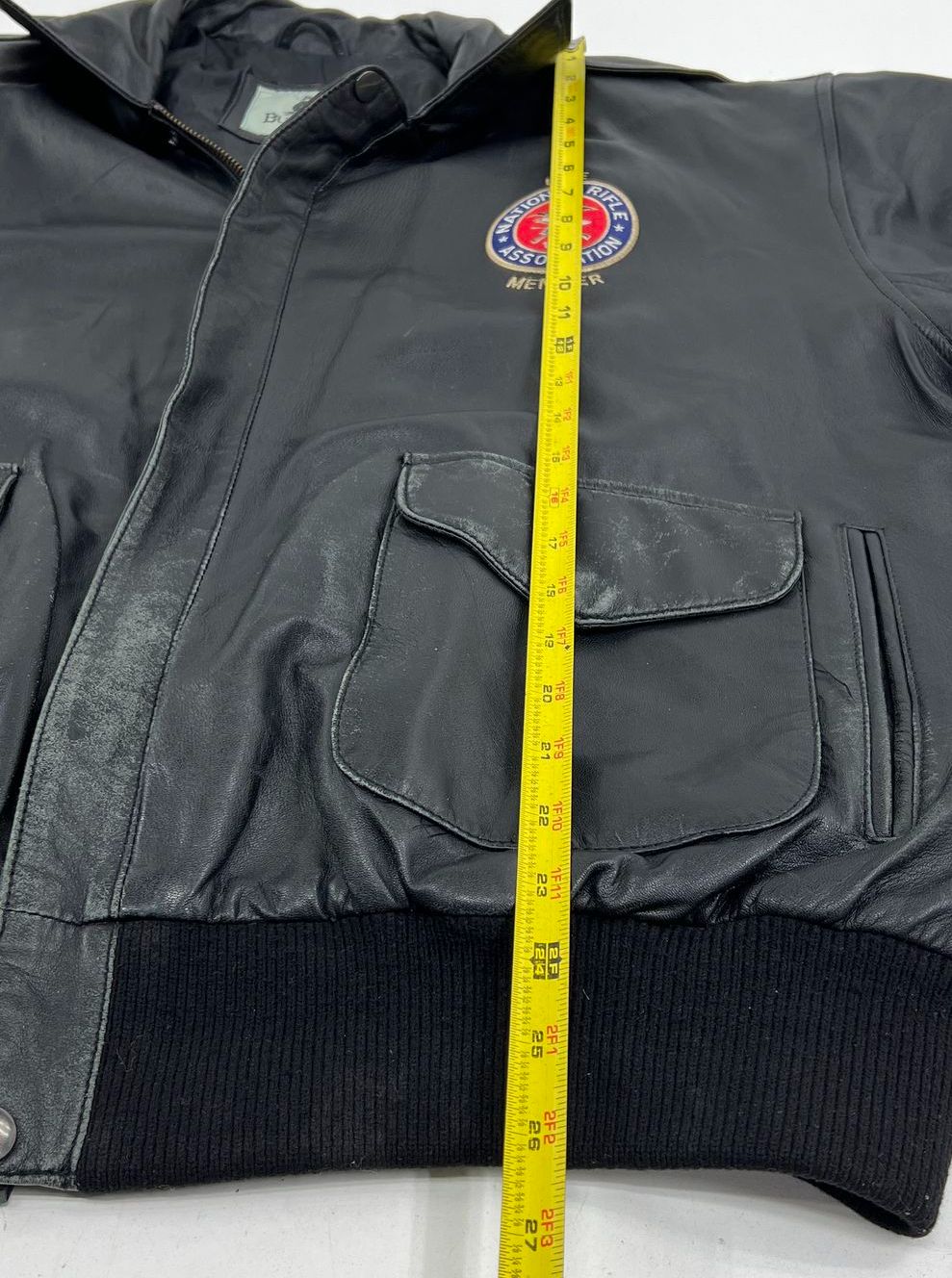 Burks Bay Black Leather NRA Life Member Bomber Flight Jacket Men's XL