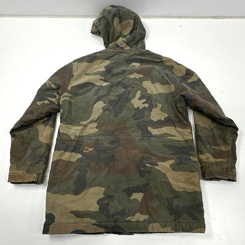 Vintage Old Navy Men's Woodland Camo Quilted Lined Hooded Field Jacket Coat Sz M