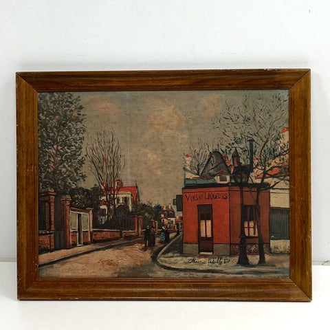 Vintage Mid-Century Maurice Utrillo Parisian Street Scene Framed Wall Art Print