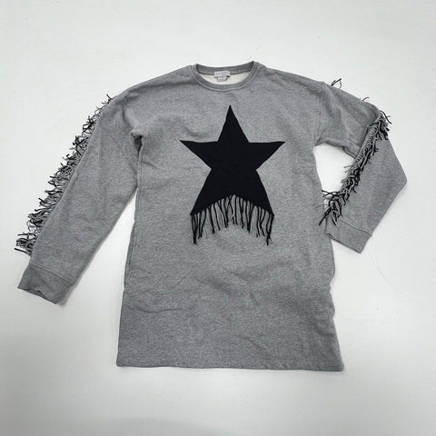 Stella McCartney Kids Fringed Star Sweatshirt Dress Gray Sz 14Y