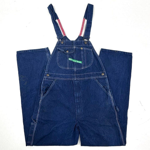 Vintage 90s Key Imperial Denim Bib Overalls Striped Straps Sz 36 x 34