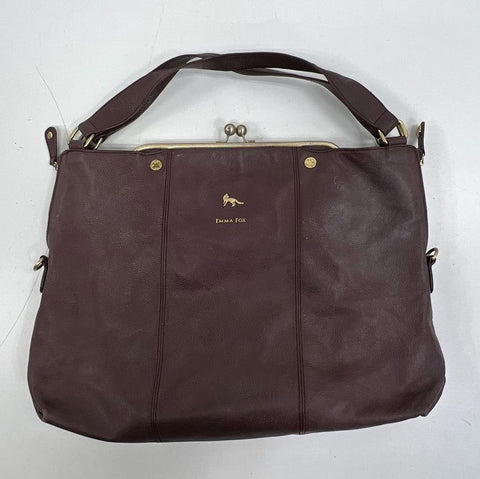 Emma Fox Burgundy Plum Pebbled Leather Frame Hobo Satchel Bag Gold Hardware