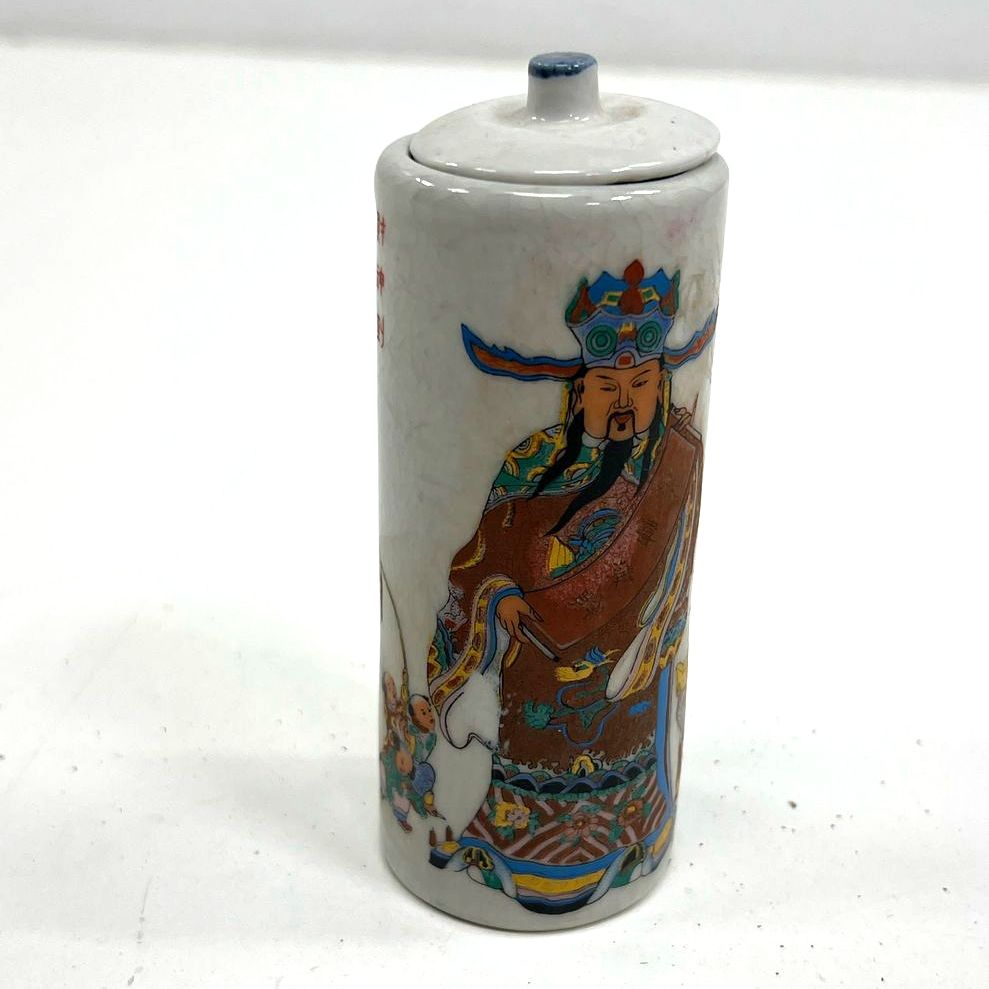 Decorative Collectible Painted Chinese Style Brush Pen Holder Vase With Lid