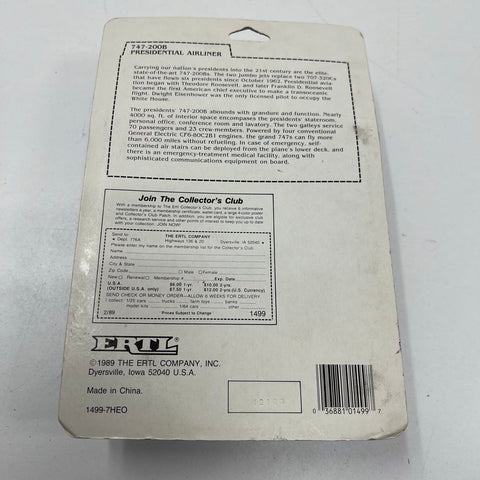 1989 ERTL Air Force One 747-200B Presidential Airliner Die-Cast #1499 New