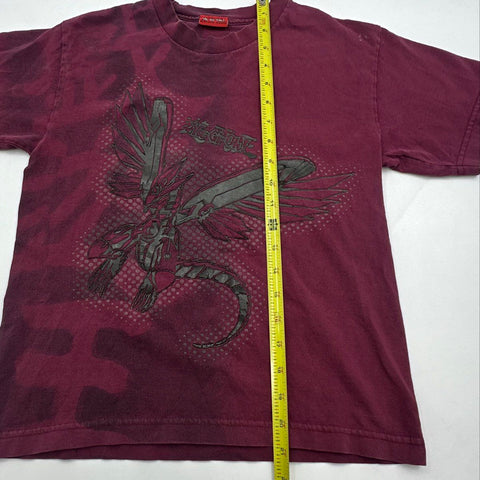 Vintage Y2K Yu-Gi-Oh! Maroon Graphic T-Shirt Dragon Anime Manga Short Sleeve