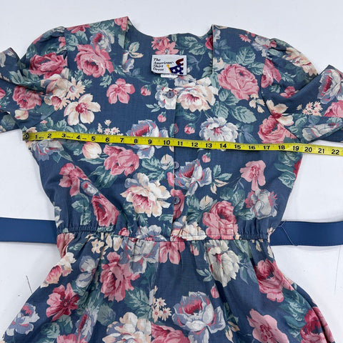 Vintage 80s The American Shirt Dress Floral Cotton Belted Midi Sz 12 USA