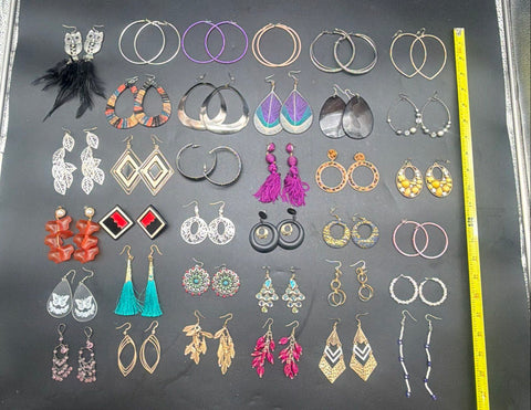 Fashion Statement Earrings Lot of 35 Pairs Big Hoops Tassels Geometric 1 lb