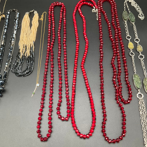 Modern Beaded and Fashion Jewelry Lot of 8 Necklaces Red Beads Druzy Charm