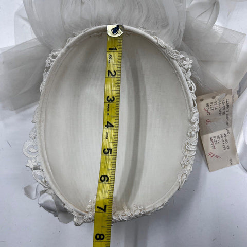 Vintage 80s Clara's Fashions Wedding Veil Lace Pillbox Cap Made in USA Sz OS