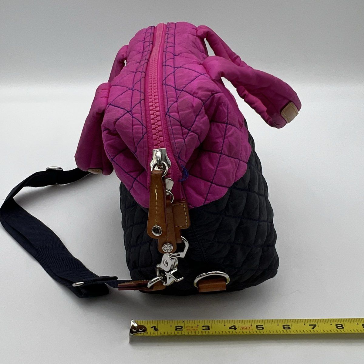 MZ Wallace Pink Navy Quilted Nylon Small Sutton Satchel Crossbody
