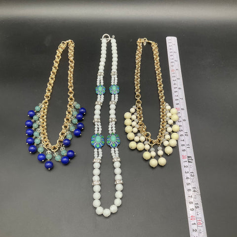 Ann Taylor Beaded Necklace Lot 3 Floral Enamel Fringe Gold Silver Tone Signed
