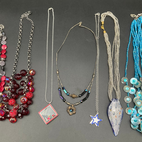 Vintage & Modern Costume Jewelry Lot 9 Pieces Beaded Shell Star Pendant