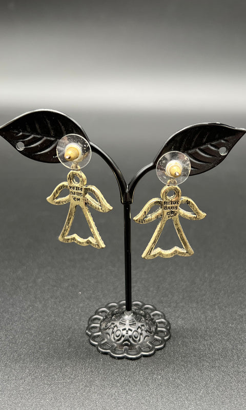 Heidi Daus Signed Gold Tone AB Crystal Pave Angel Dangle Earrings 1.5"