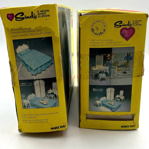 Vintage Sindy Doll Bed and Vanity Furniture Set Marx Toys With Boxes