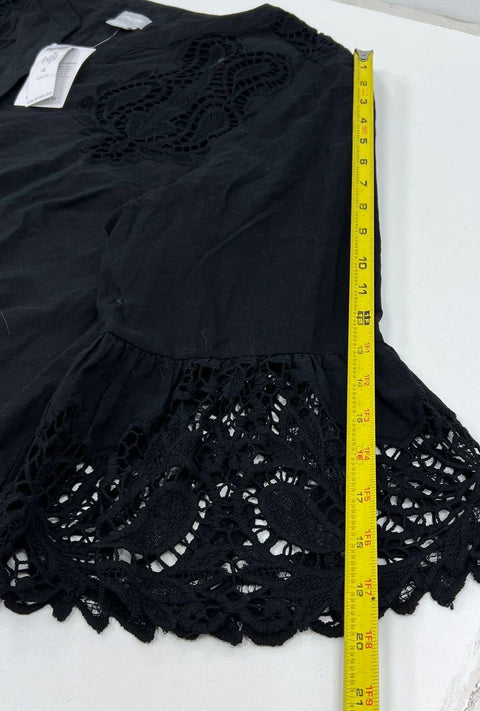 Chico's Embroidered Flutter Sleeve Short Dress Black Cotton NWT Sz 4