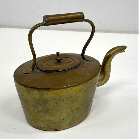 Antique Brass Tea Kettle Gooseneck Spout Oval Body Rustic Decorative 9.5"