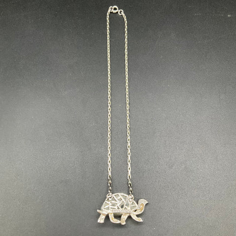 Vintage Eisenberg Silver Tone Jelly Belly Turtle Pendant Necklace Signed 17"
