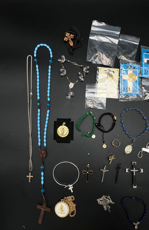Religious Jewelry Lot 30+ Pcs Rosary Cross Pendant Necklace Bracelet Catholic
