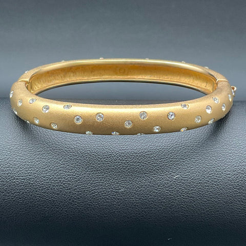 Swarovski Brushed Gold Tone Bangle Bracelet Swan Logo Clear Crystal Accents