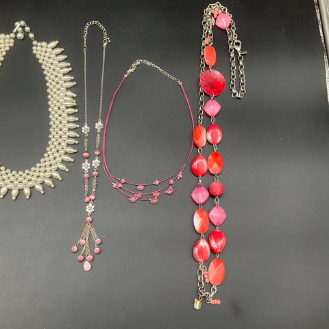 Vintage Style Costume Jewelry Lot of 8 Necklaces Faux Pearl Beaded Pink Red