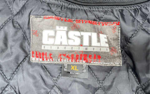 Castle Streetwear Men's Black Red Motorcycle Jacket Quilted Lining Padded Sz XL