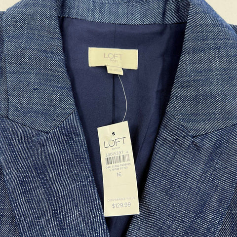 Loft Outlet Women's Blue Denim Double Breasted Blazer Jacket Sz 16 NWT