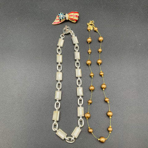 Carolee Jewelry Lot of 3 Vintage to Modern Necklaces Brooch Patriotic Enamel