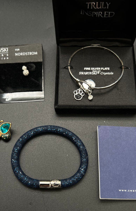 Swarovski Jewelry Lot 4pc Stardust Bracelet Bangle Earrings Butterfly Pin COA