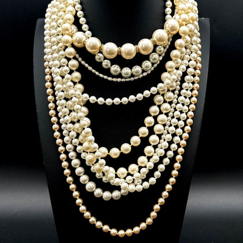 Vintage Faux Pearl Costume Jewelry Lot 4 Pieces Multi Strand Necklaces