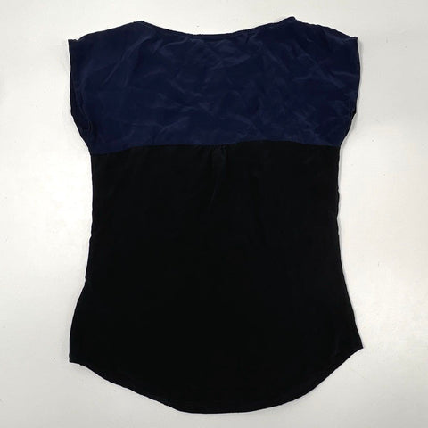 Loeffler Randall Women's Navy Black Colorblock Silk Cap Sleeve Blouse Sz 6