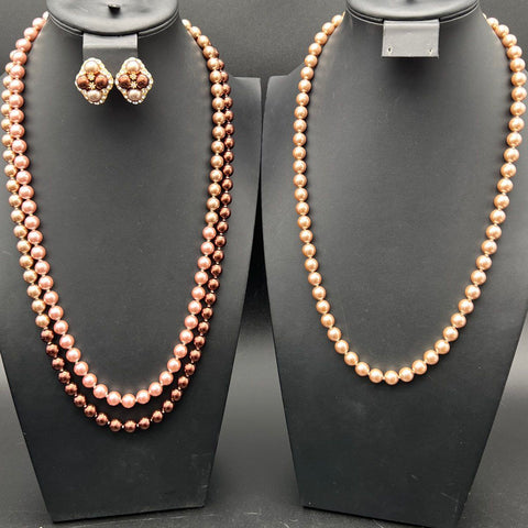 Vintage Joan Rivers Signed Faux Pearl Necklace & Earring Set Gold Tone Lot of 3