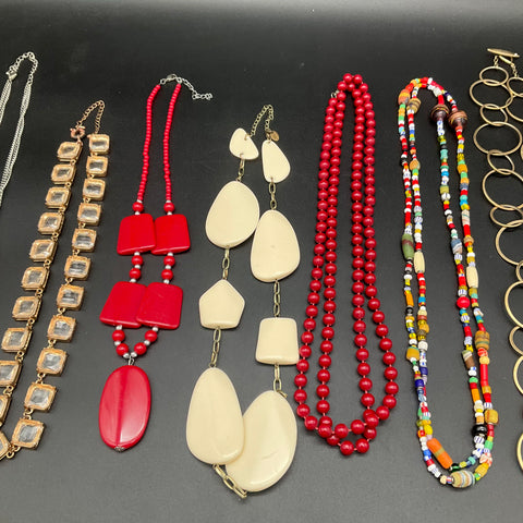Costume Jewelry Lot of 8 Necklaces Vintage to Modern Beaded Statement Gold Tone