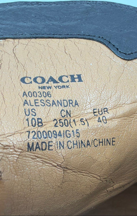 Coach Alessandra Black Leather Wrap Strap Ankle Boots Block Heel Size 10