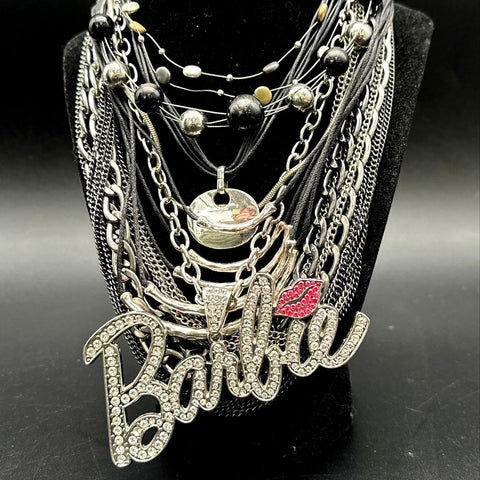 Silver Tone Mixed Costume Jewelry Lot Barbie Pendant Bolo Tie Butterfly 20+ Pcs