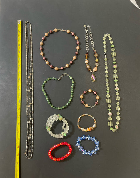 Sparkly Beaded Costume Necklaces and Bracelets Multifaceted Lot of 10 Pieces